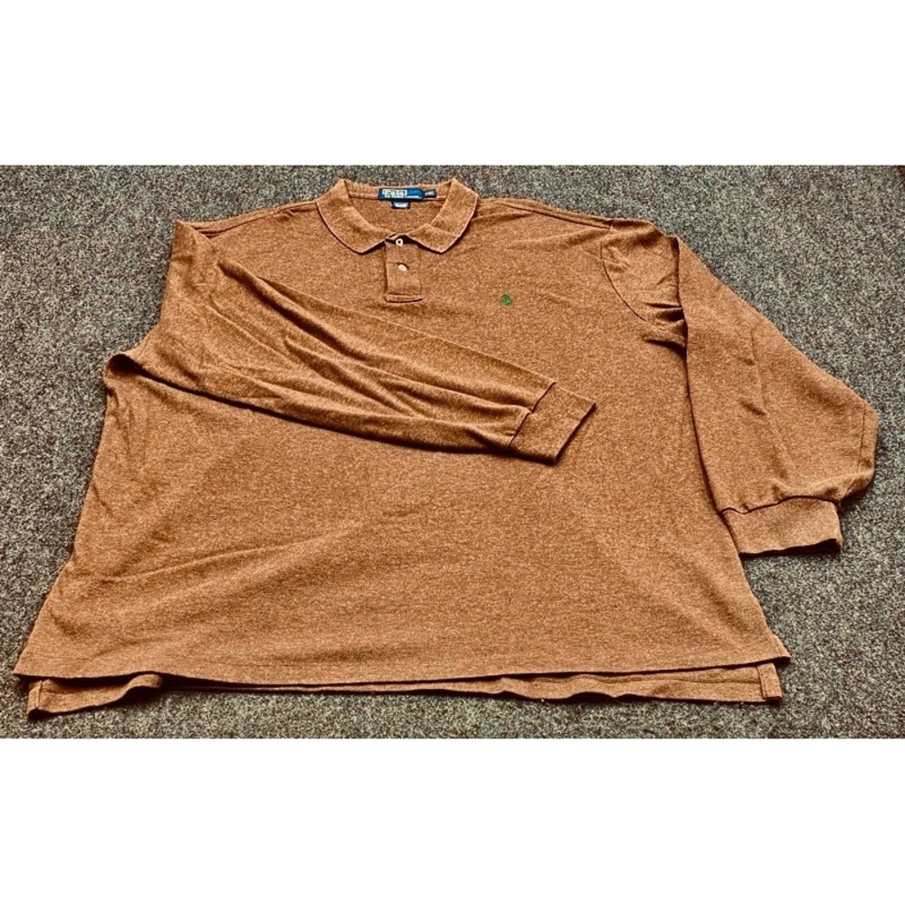 Polo Ralph Lauren Polo Shirt Mens XXL Brown Long Sleeve Heathered Cotton Logo